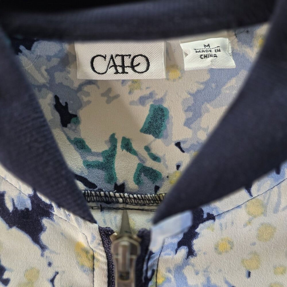 Cato Floral Bomber Jacket Women Medium Blue White Zip Front Lightweight - Picture 5 of 11